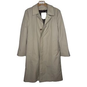 Vtg London Towne Trench Coat Mens 36R Khaki Tan Removable Lining Classic Career